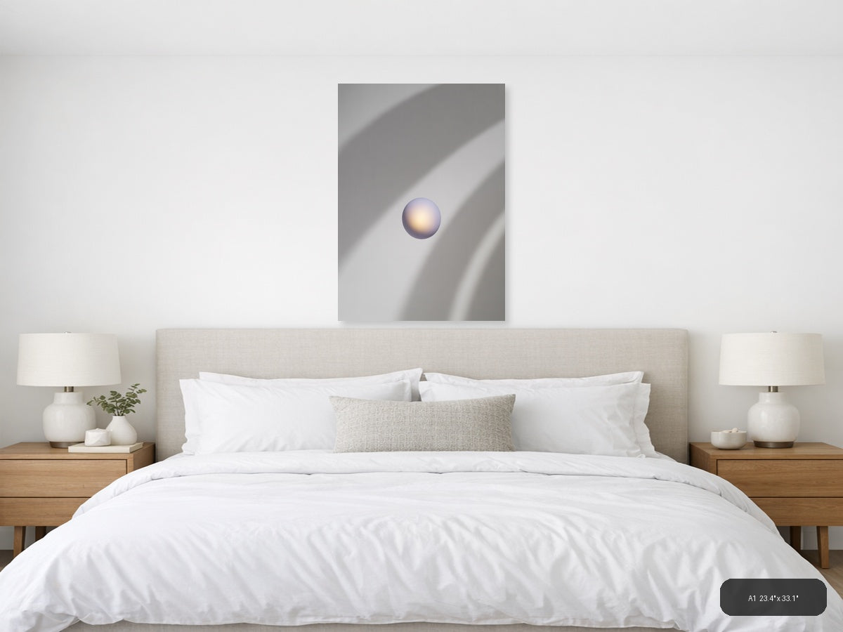 Minimalist Pearl Sphere with Light Rays Wall Art — A1 / Bedroom