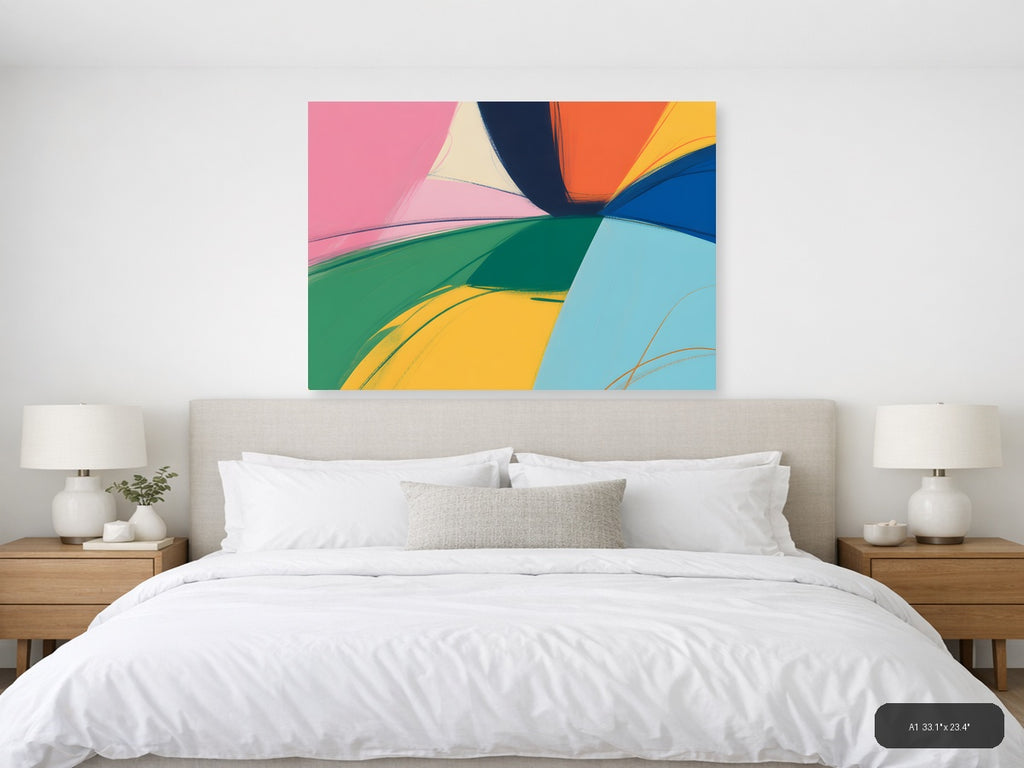 Colorful Abstract Curved Shapes Modern Landscape Wall Art — A1 / Bedroom