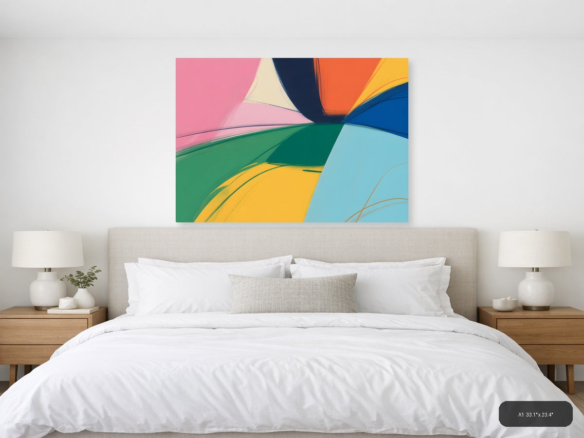 Colorful Abstract Curved Shapes Modern Landscape Wall Art — A1 / Bedroom