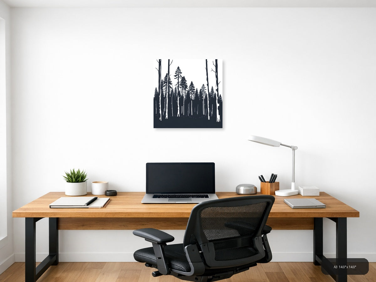 Minimalist Forest Silhouette Black and White Wall Art — A3 / Office