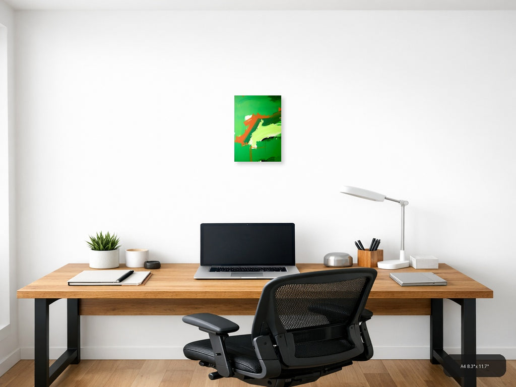 Abstract Orange & Lime Green Brushstroke Portrait Wall Art — A4 / Office