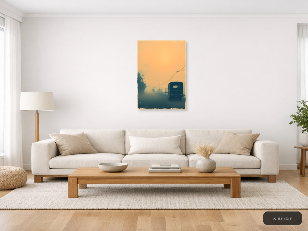 Vintage Misty Road Truck Journey - Retro Wall Art — A2 / Living Room