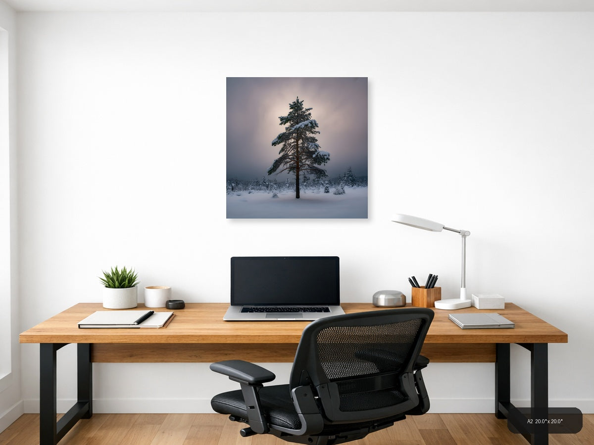 Snow-Covered Pine Tree Winter Forest Photography Wall Art — A2 / Office