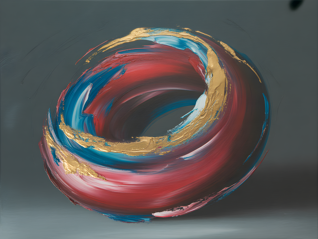 Red Blue Gold Abstract Swirl Circle Modern Wall Art