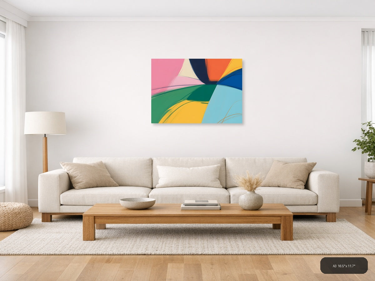 Colorful Abstract Curved Shapes Modern Landscape Wall Art — A3 / Living Room