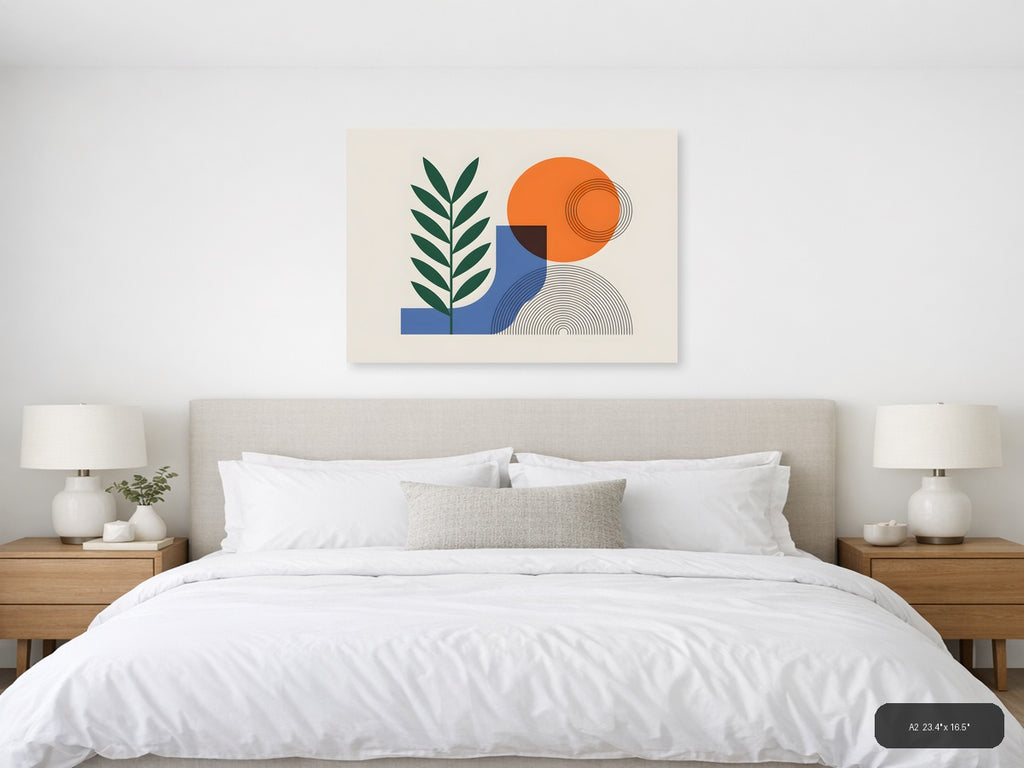 Abstract Botanical Line Art with Geometric Shapes Wall Art — A2 / Bedroom