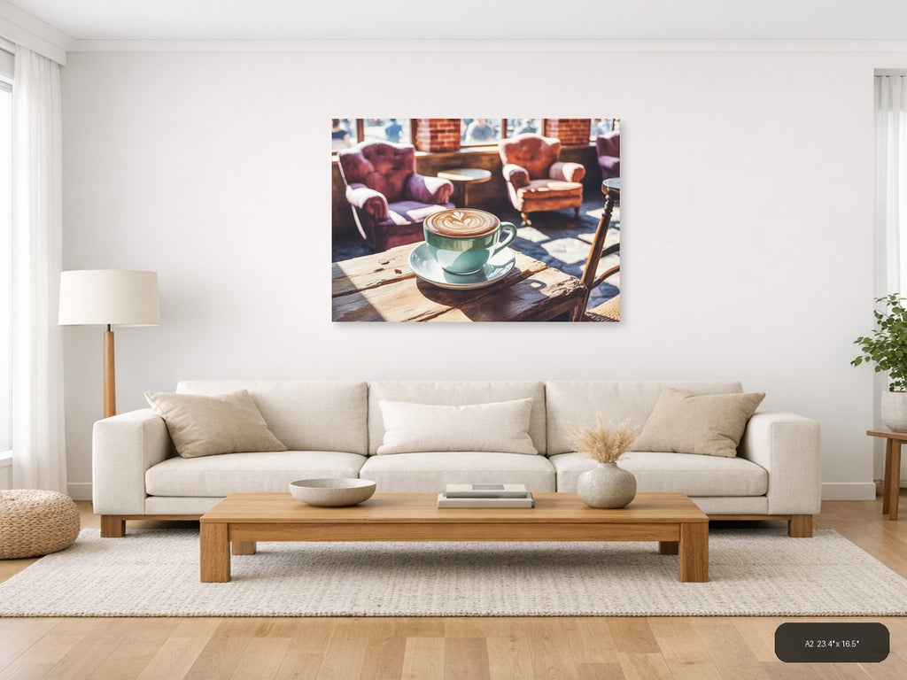 Coffee First — Watercolor (Landscape) Canvas Print | Watercolor Wall Art | A4 A3 A2 A1 — A2 / Living Room