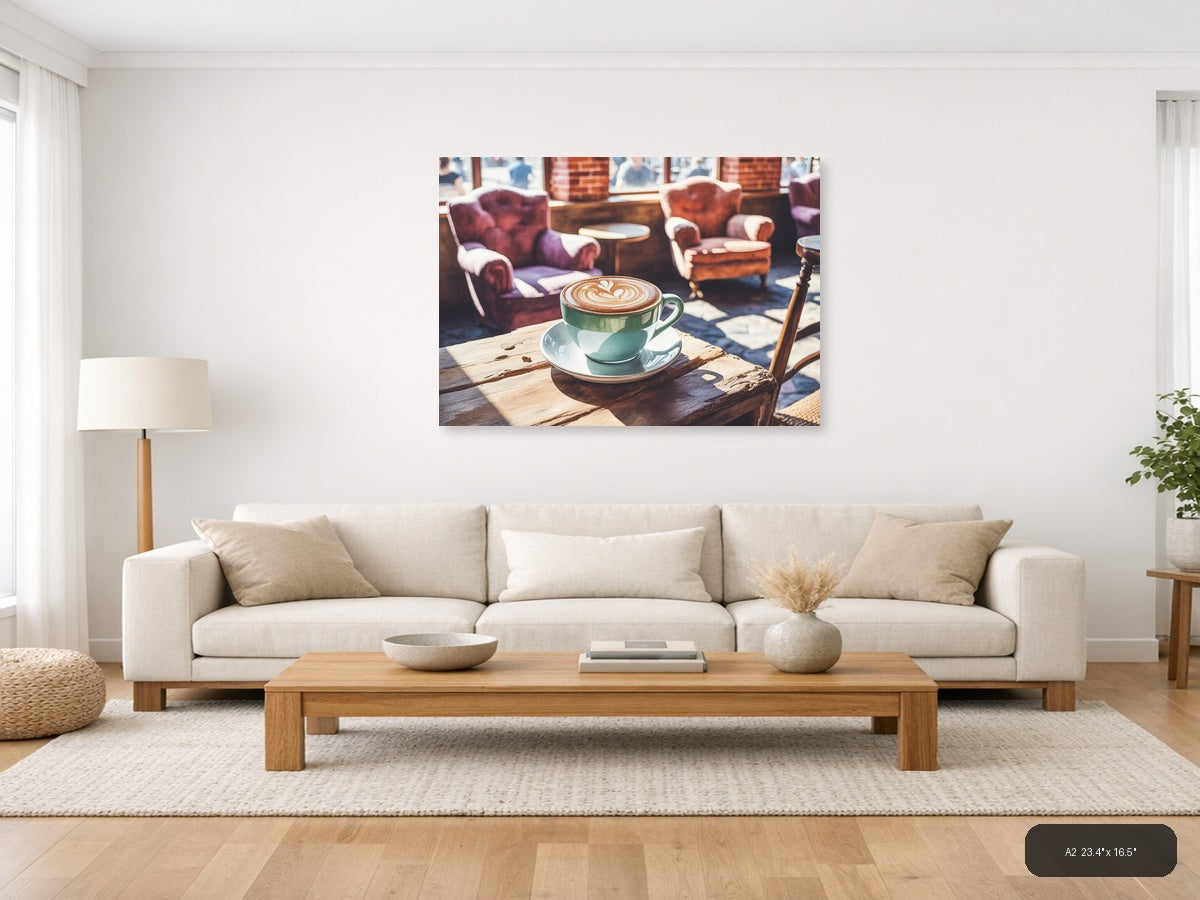 Coffee First — Watercolor (Landscape) Canvas Print | Watercolor Wall Art | A4 A3 A2 A1 — A2 / Living Room