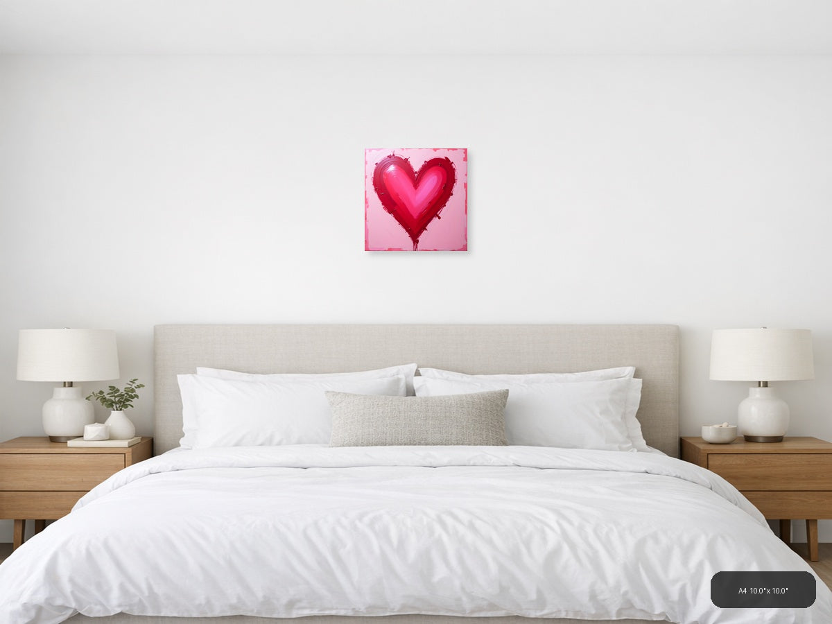 Abstract Red Heart Painting on Pink Background Wall Art — A4 / Bedroom