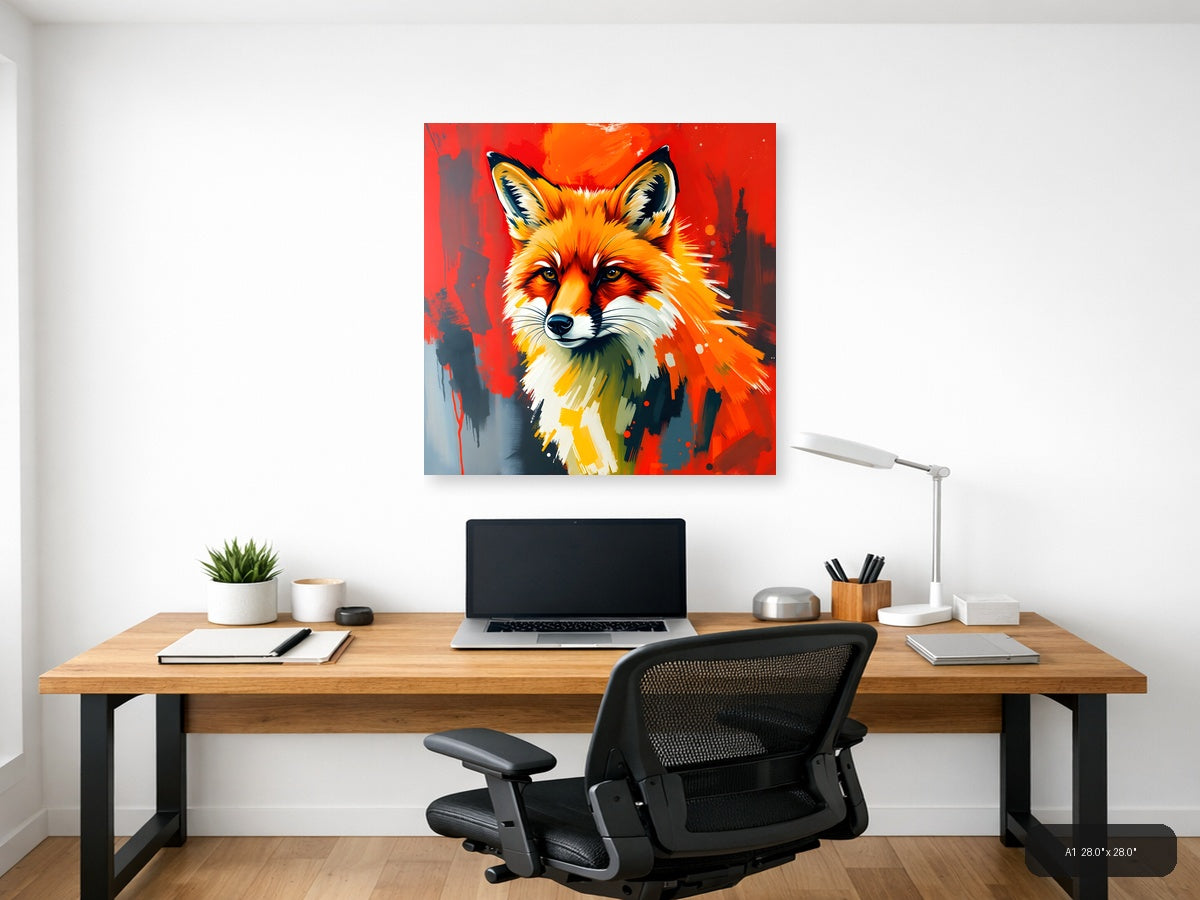 Abstract Fox Portrait Red Orange Splatter Wall Art — A1 / Office