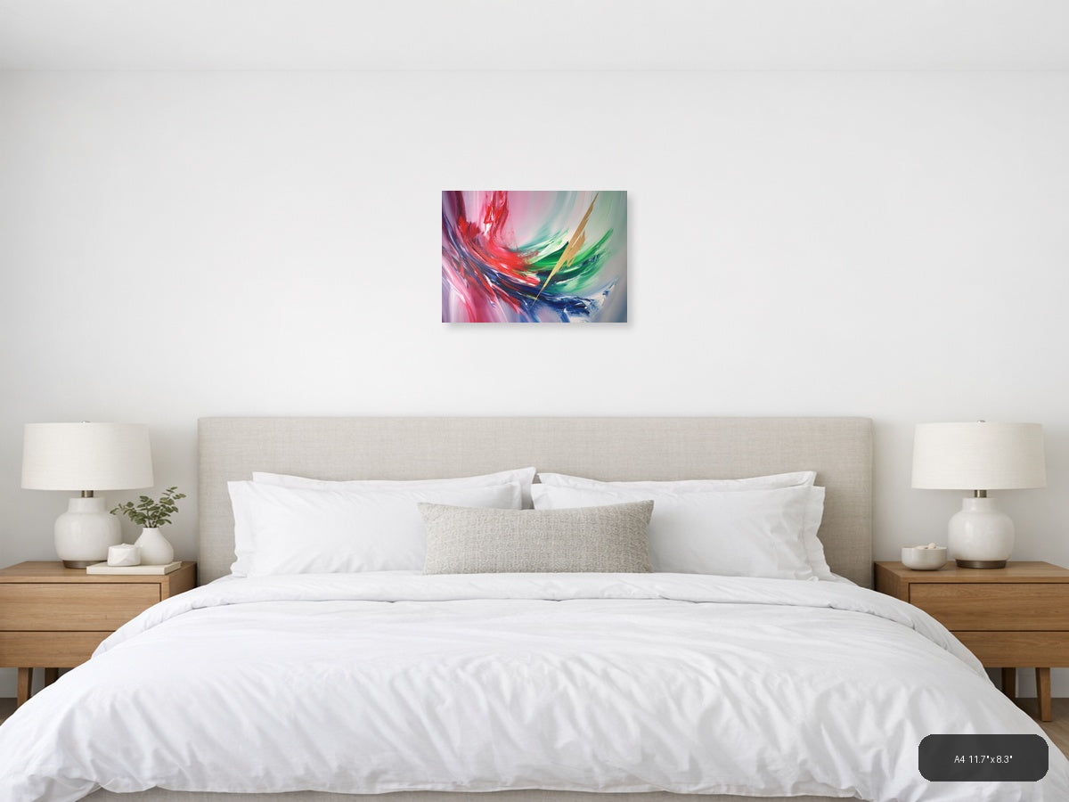 Abstract Fluid Motion Pink Red Green Blue Wall Art — A4 / Bedroom