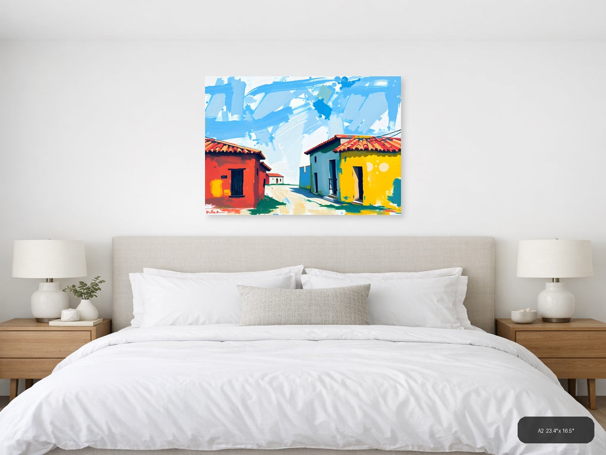 Colorful Colonial Houses Abstract Landscape Wall Art — A2 / Bedroom
