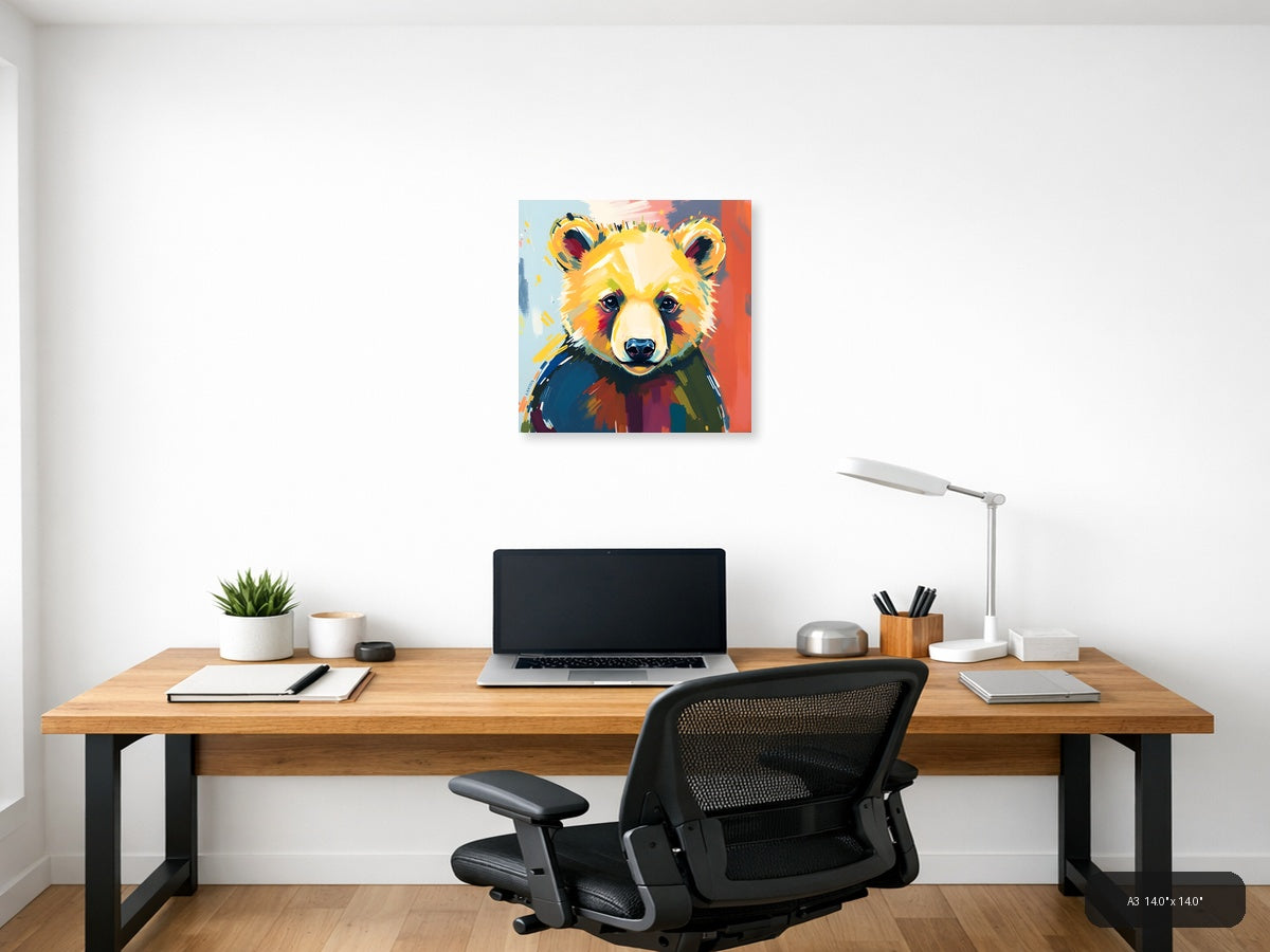 Colorful Abstract Bear Portrait Modern Wall Art — A3 / Office