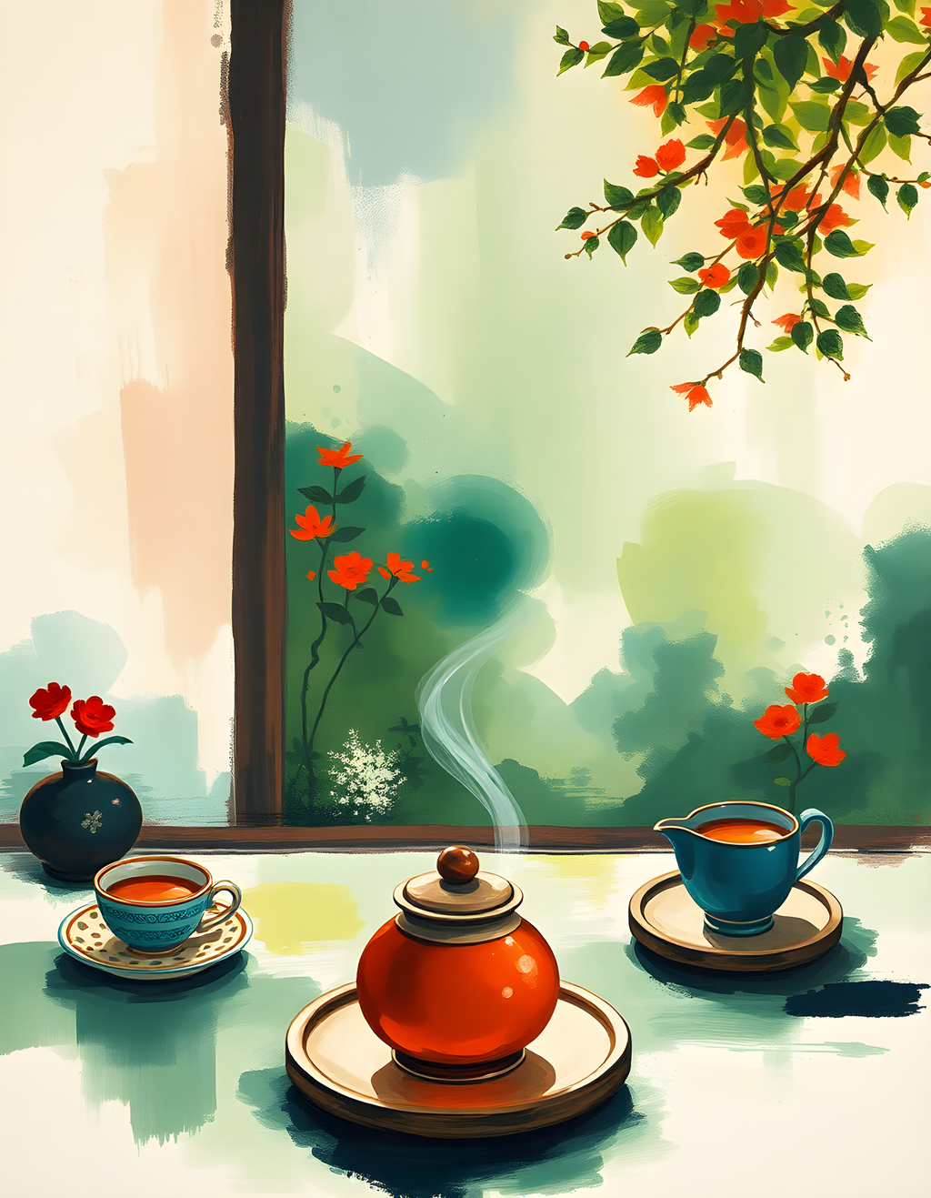 Serene Tea Time - Abstract Landscape Wall Art