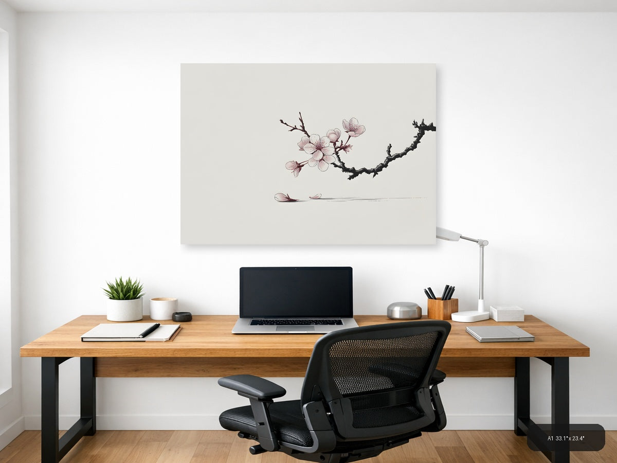 Cherry Blossom Branch Line Art Minimalist Wall Art — A1 / Office