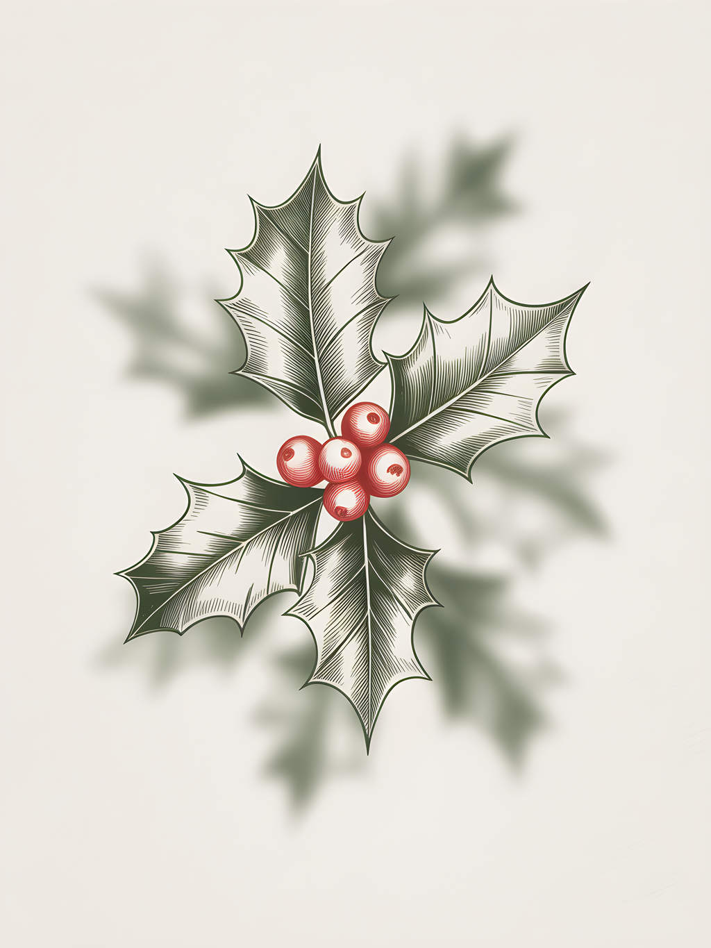 Holly Berries Line Art with Shadow Effect Wall Art