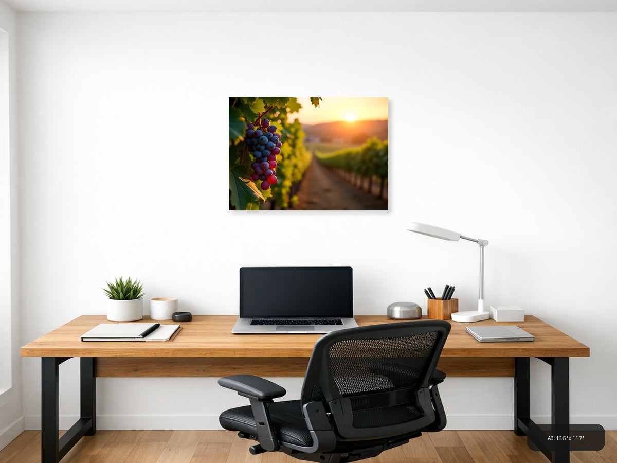 Vineyard Sunset with Purple Grapes Photography Wall Art — A3 / Office