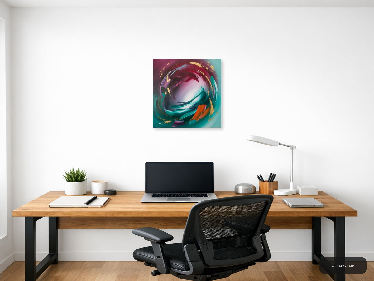 Abstract Swirl in Teal, Magenta & Gold Wall Art — A3 / Office