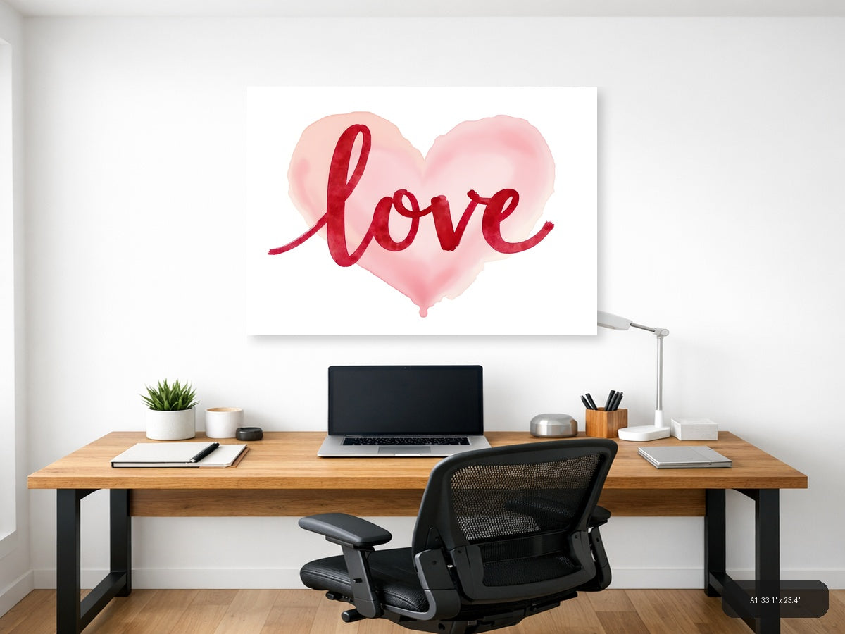 Love Red Watercolor Heart Wall Art — A1 / Office