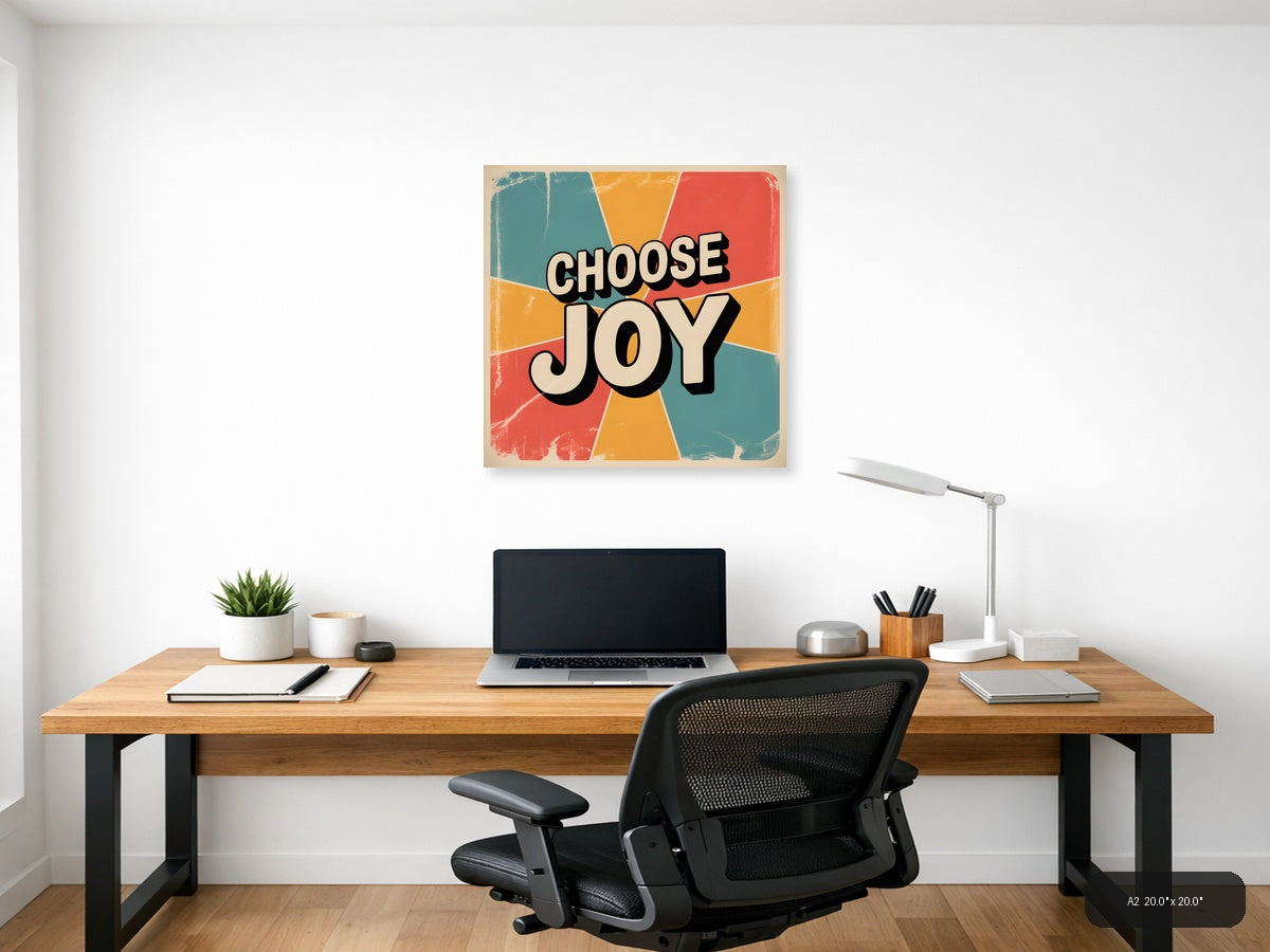 Choose Joy Vintage Retro Sunburst Square Wall Art — A2 / Office