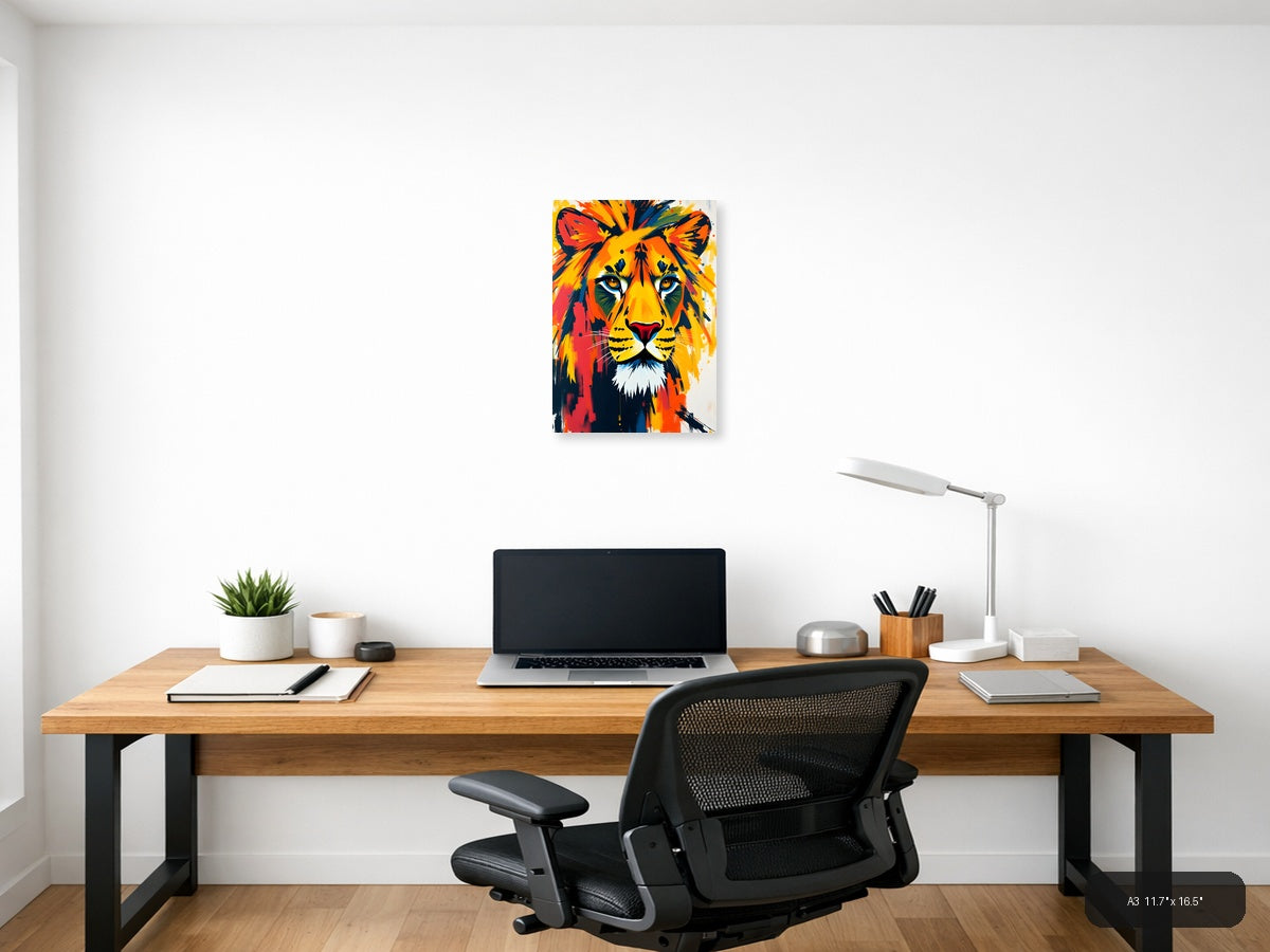 Vibrant Abstract Lion Head Colorful Wall Art — A3 / Office