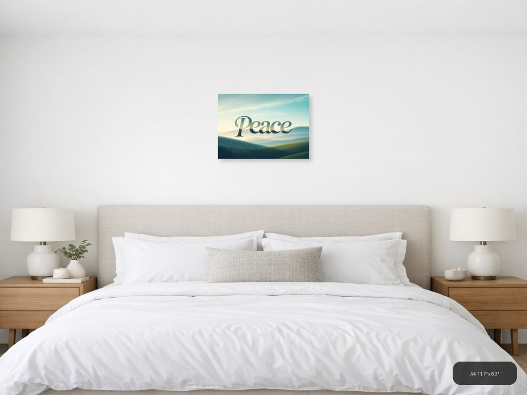 Peace Typography Landscape Mountain Wall Art — A4 / Bedroom