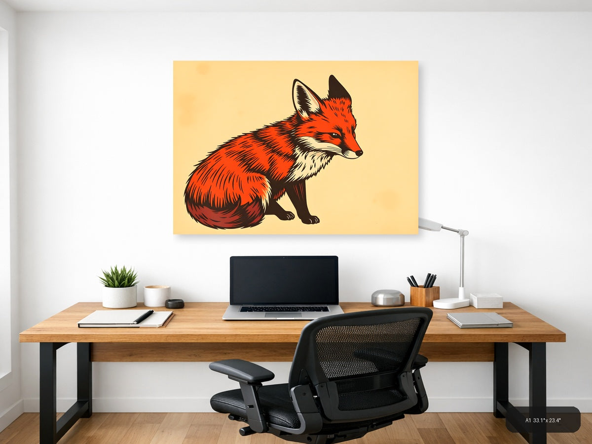 Red Fox Vintage Illustration Wall Art — A1 / Office
