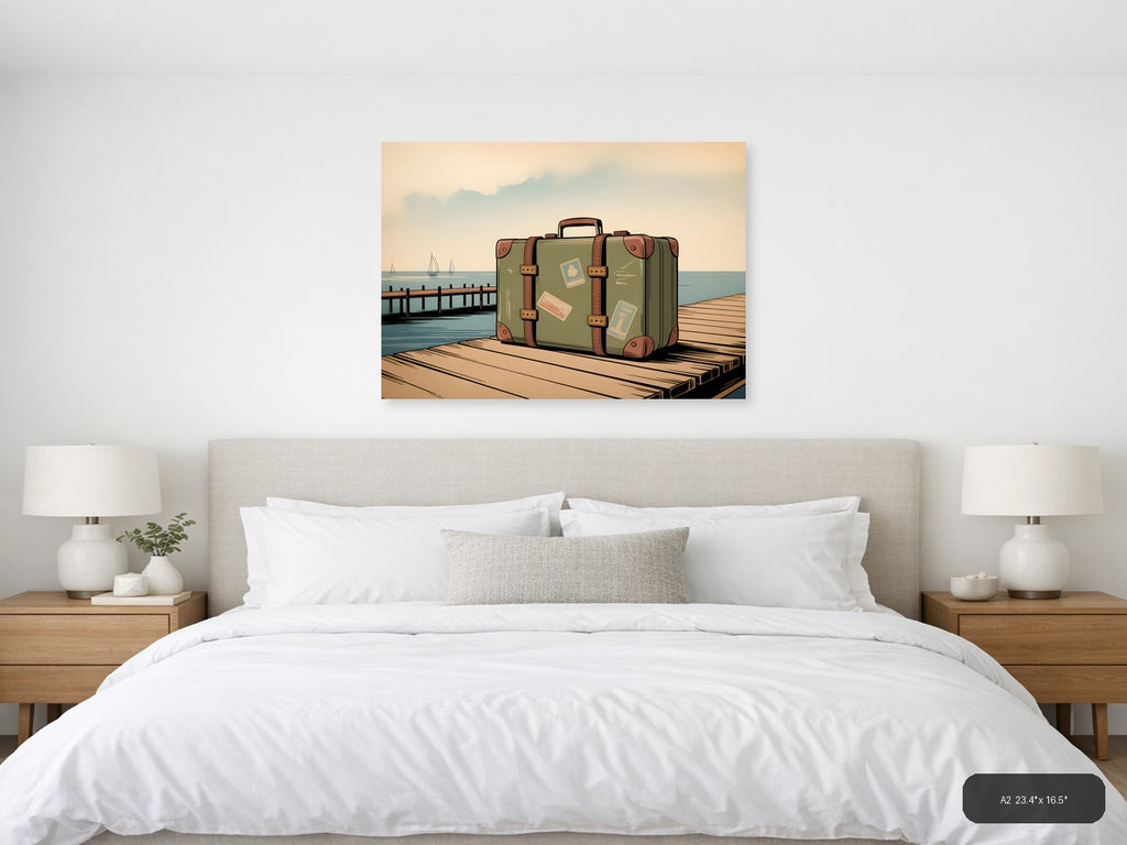 Vintage Suitcase on Dock - Coastal Travel Wall Art — A2 / Bedroom