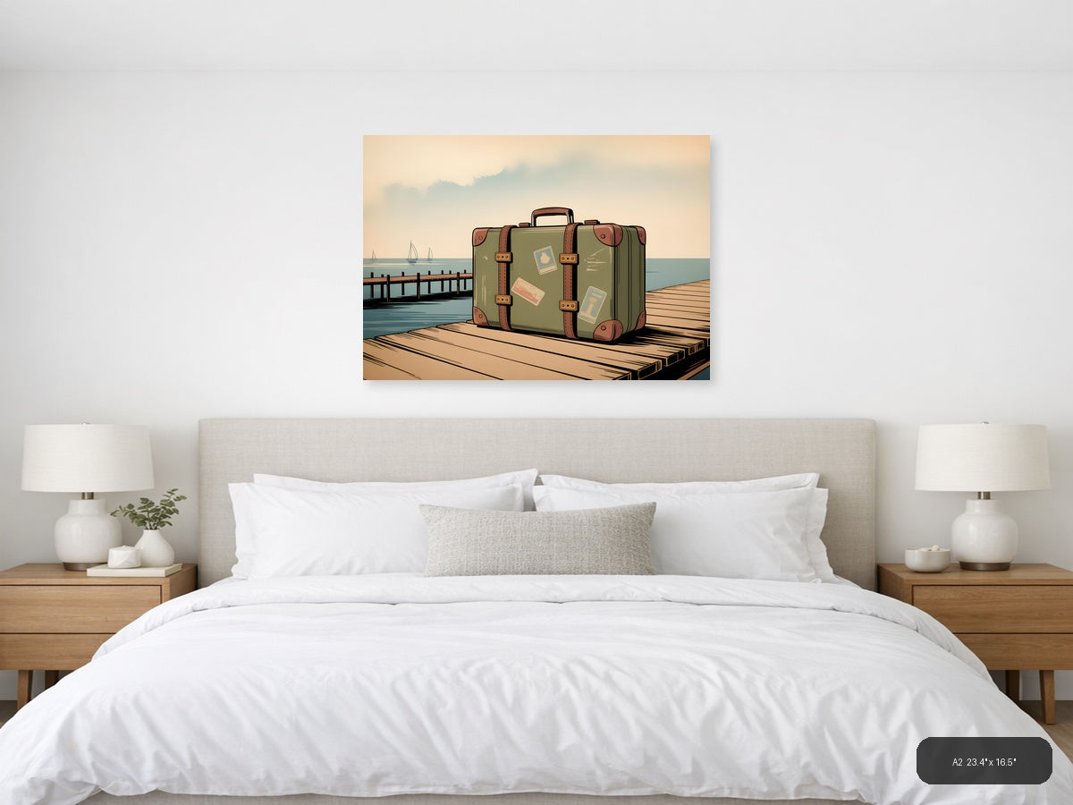 Vintage Suitcase on Dock - Coastal Travel Wall Art — A2 / Bedroom