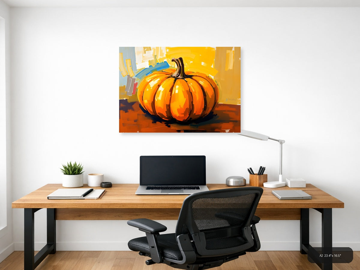 Abstract Orange Pumpkin Modern Expressionist Wall Art — A2 / Office