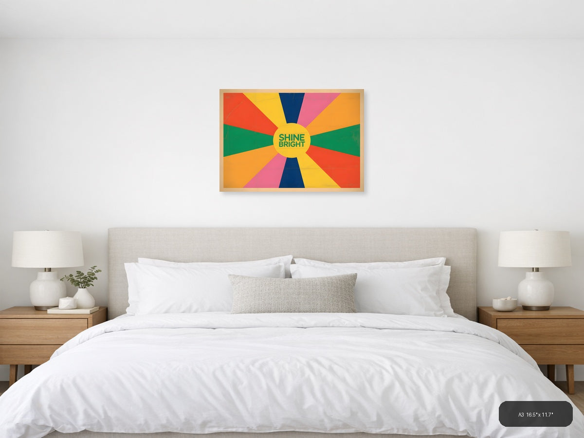 Vintage Sunshine Rays Colorful Retro Wall Art — A3 / Bedroom