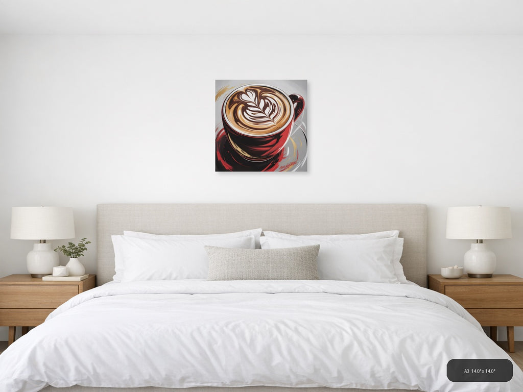 Red Coffee Cup Latte Art Abstract Wall Art — A3 / Bedroom