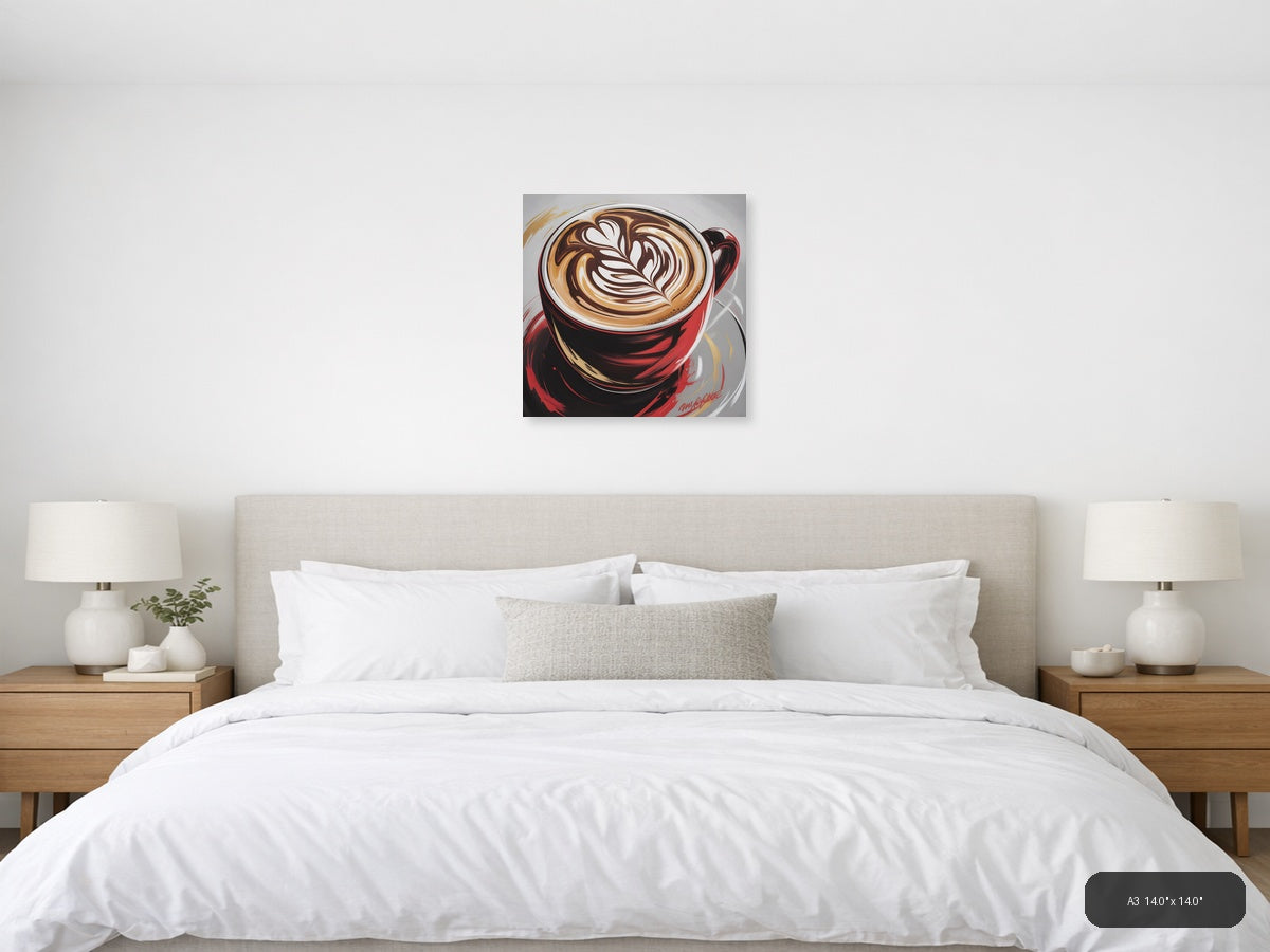 Red Coffee Cup Latte Art Abstract Wall Art — A3 / Bedroom