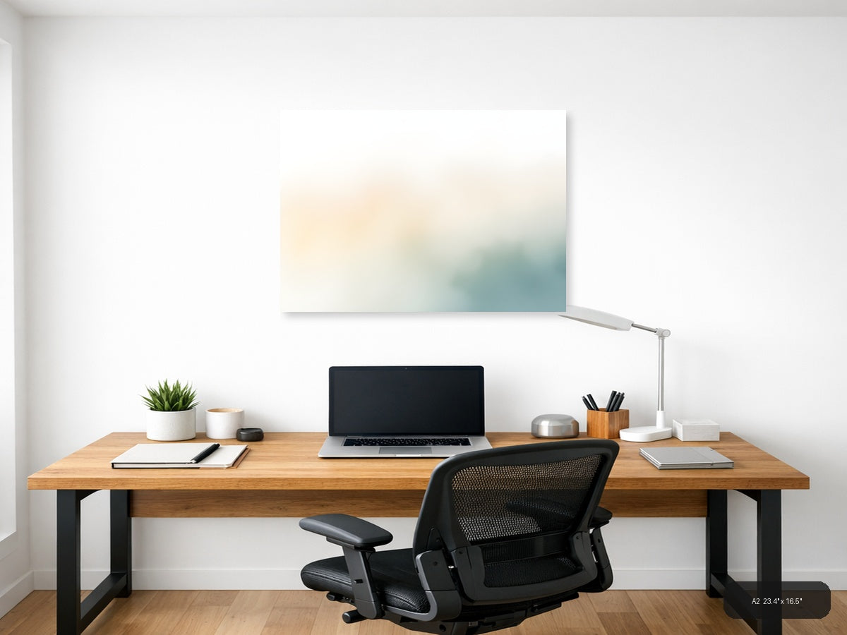Serene Watercolor Landscape with Soft Teal & Cream Wall Art — A2 / Office