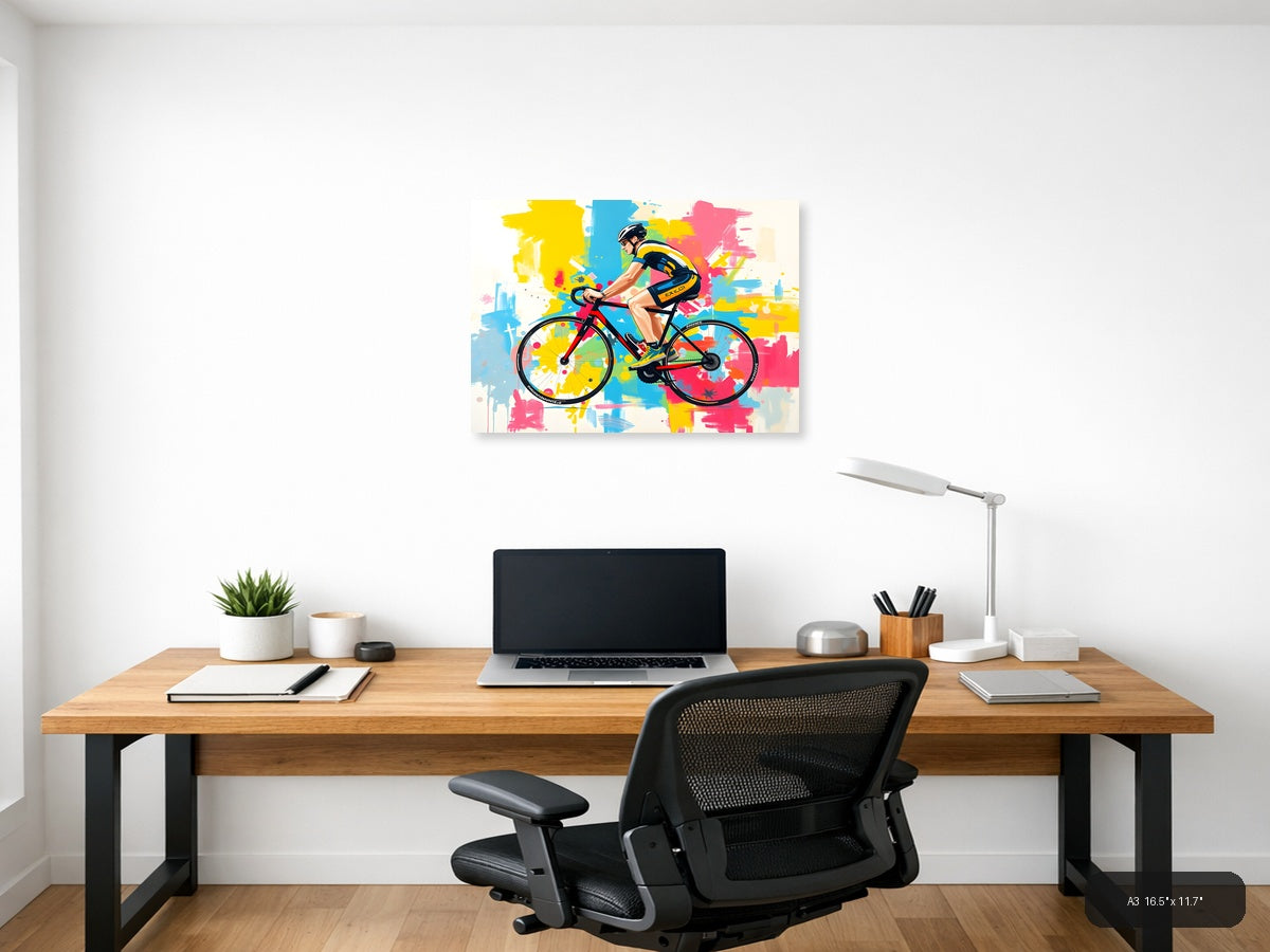 Colorful Cyclist Abstract Pop Art Wall Art — A3 / Office