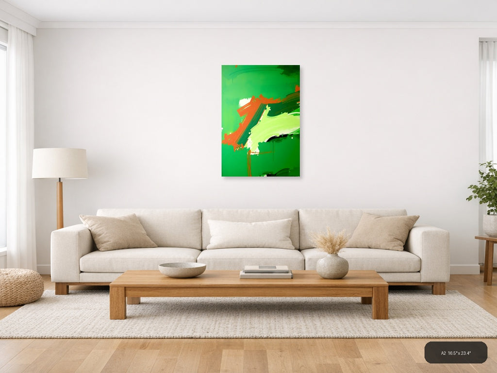 Abstract Orange and Green Brushstroke Portrait Wall Art — A2 / Living Room