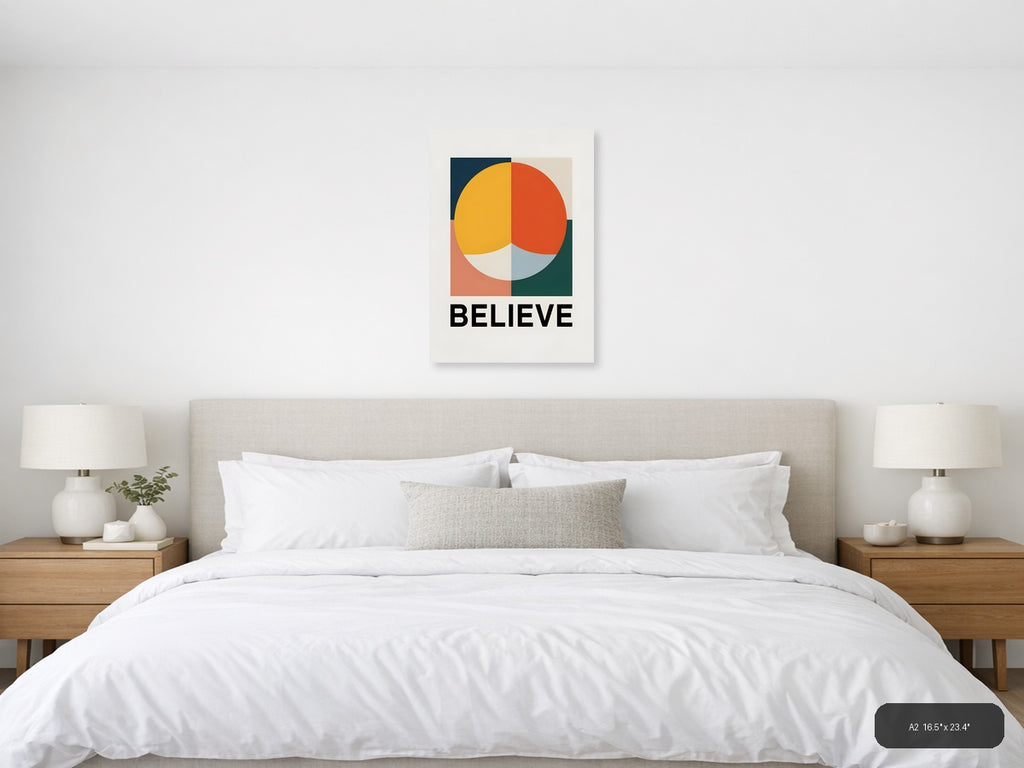 Minimalist Geometric Circle Believe Motivational Wall Art — A2 / Bedroom