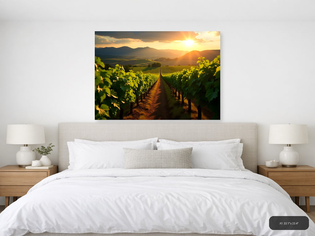 Vineyard Sunset Mountain Landscape Photography Wall Art — A1 / Bedroom
