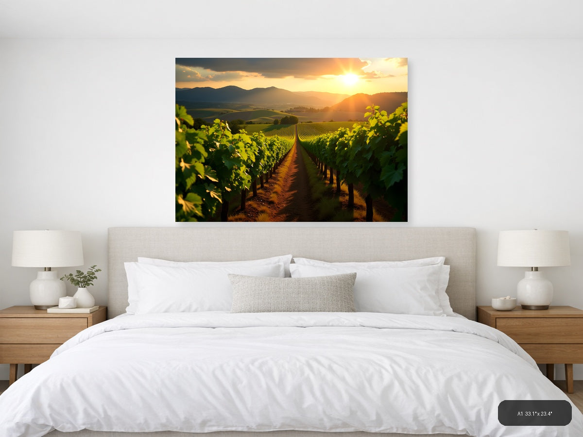 Vineyard Sunset Mountain Landscape Photography Wall Art — A1 / Bedroom
