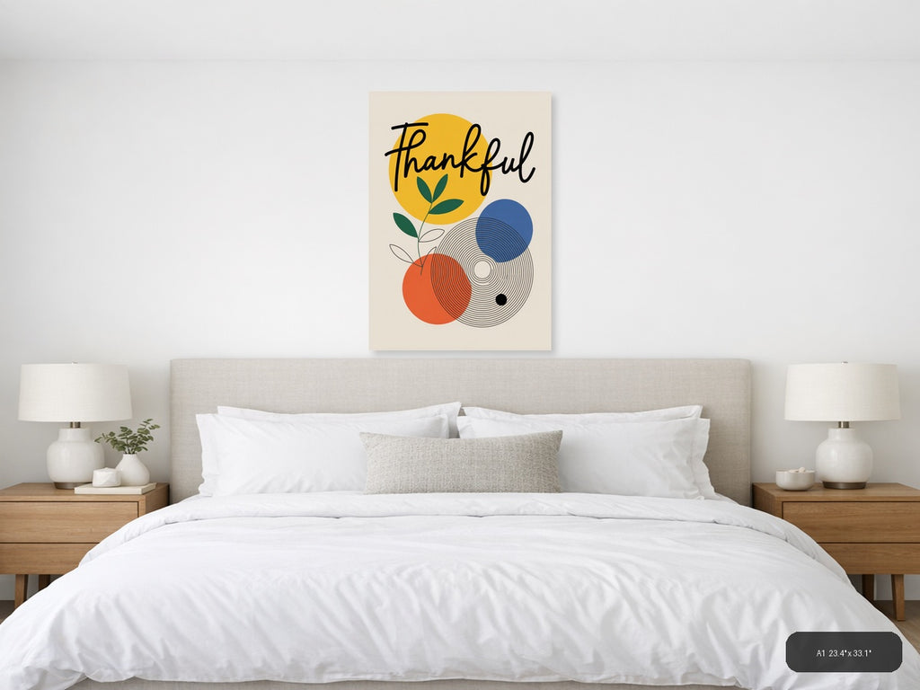 Thankful — Line Art (Portrait) Canvas Print | Line Art Wall Art | A4 A3 A2 A1 — A1 / Bedroom