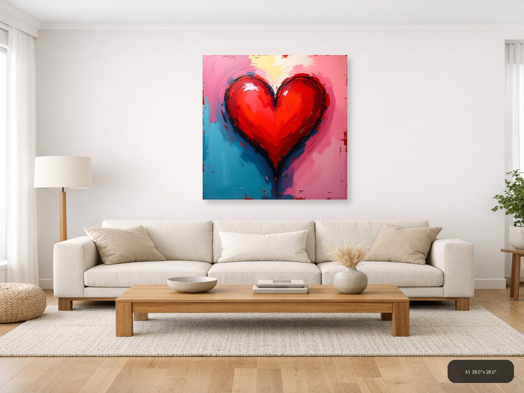 Red Heart Abstract Modern Painting Wall Art — A1 / Living Room