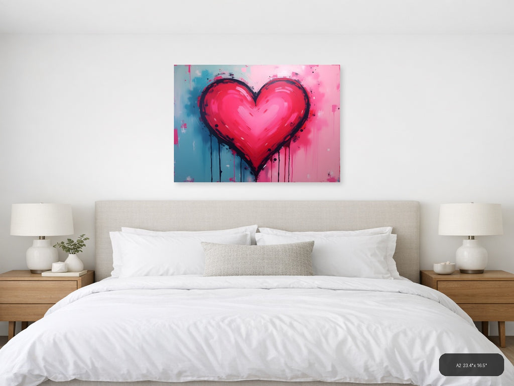 Bold Pink Heart Abstract Drip Modern Wall Art — A2 / Bedroom