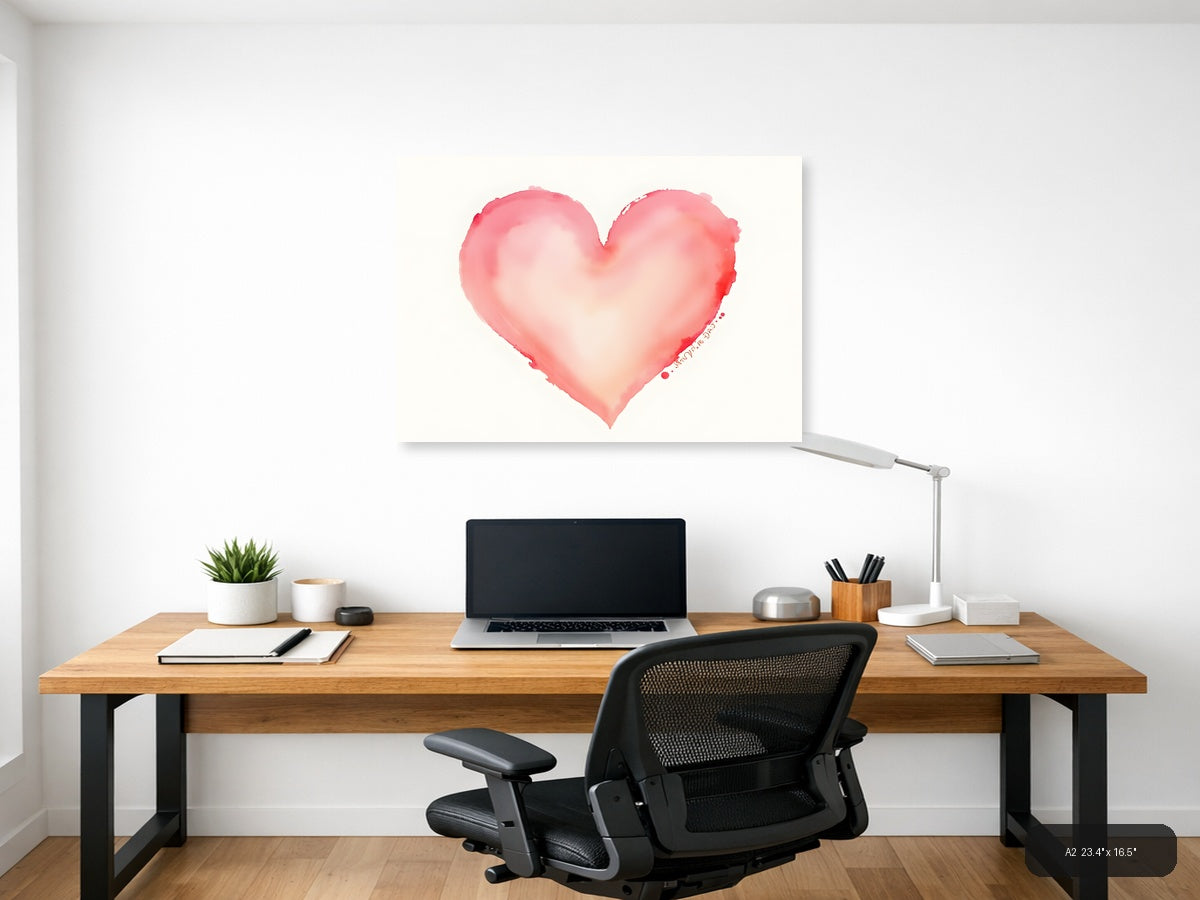 Pink Watercolor Heart Wall Art — A2 / Office