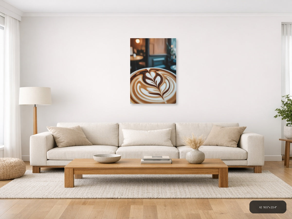 Abstract Latte Art Coffee Cup Canvas Wall Art — A2 / Living Room