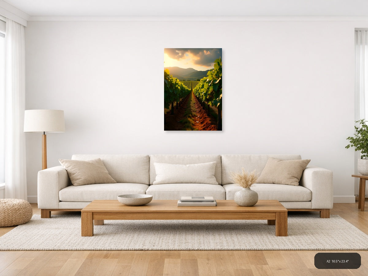 Golden Vineyard Valley Sunset Photography Wall Art — A2 / Living Room