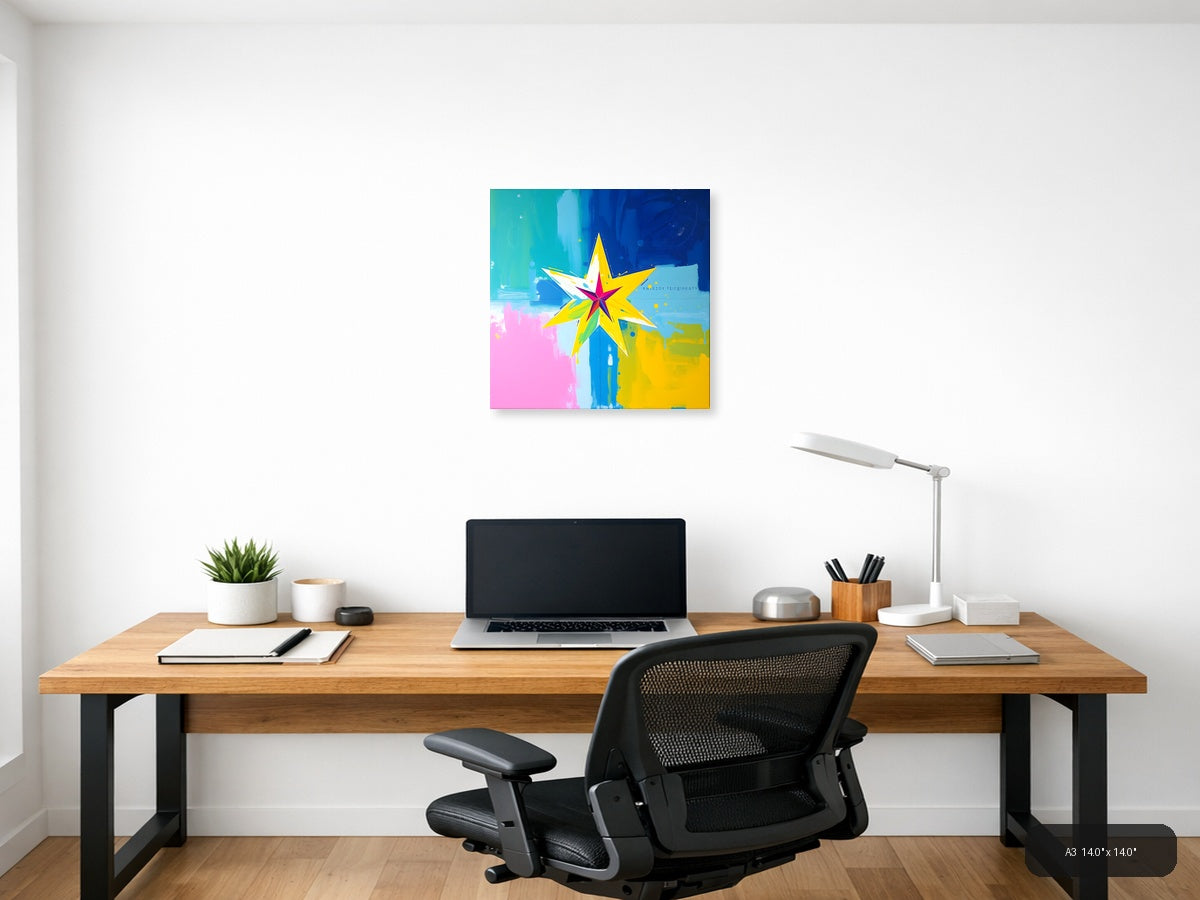 Vibrant Abstract Star Burst Colorful Wall Art — A3 / Office