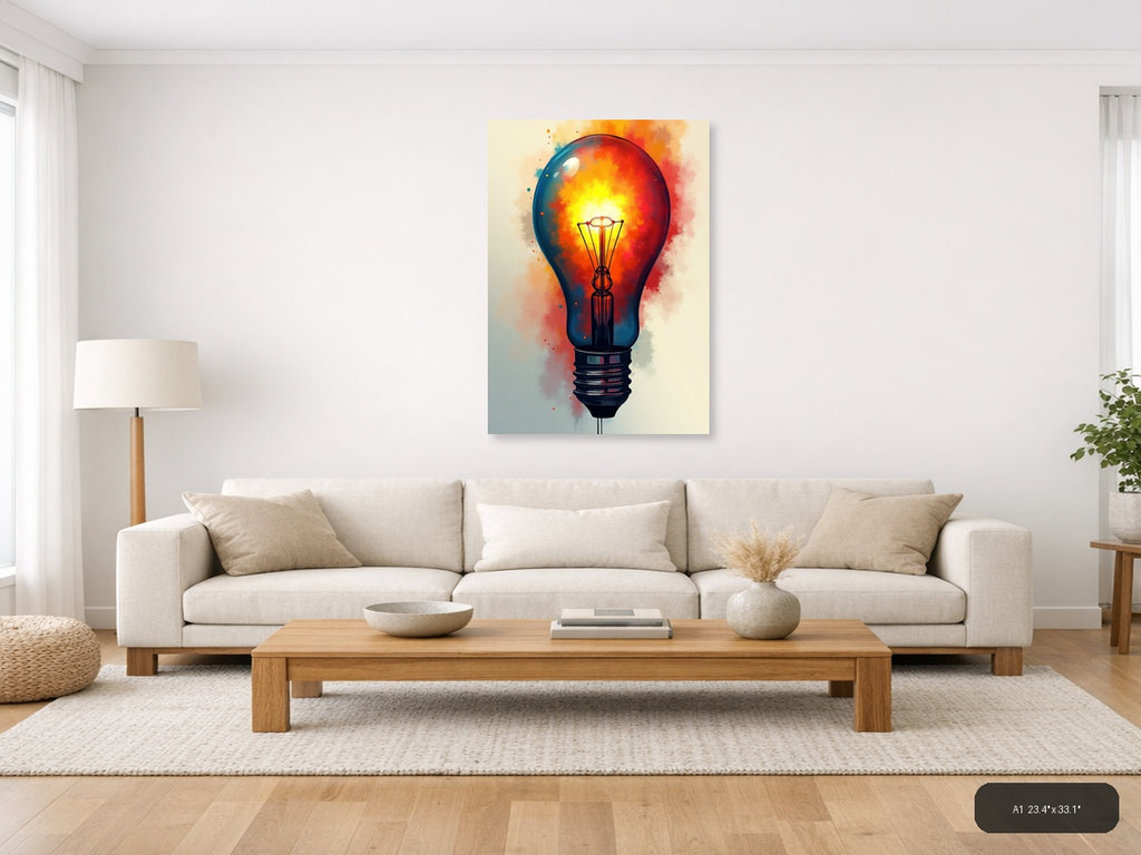 Glowing Lightbulb Abstract Watercolor Wall Art — A1 / Living Room