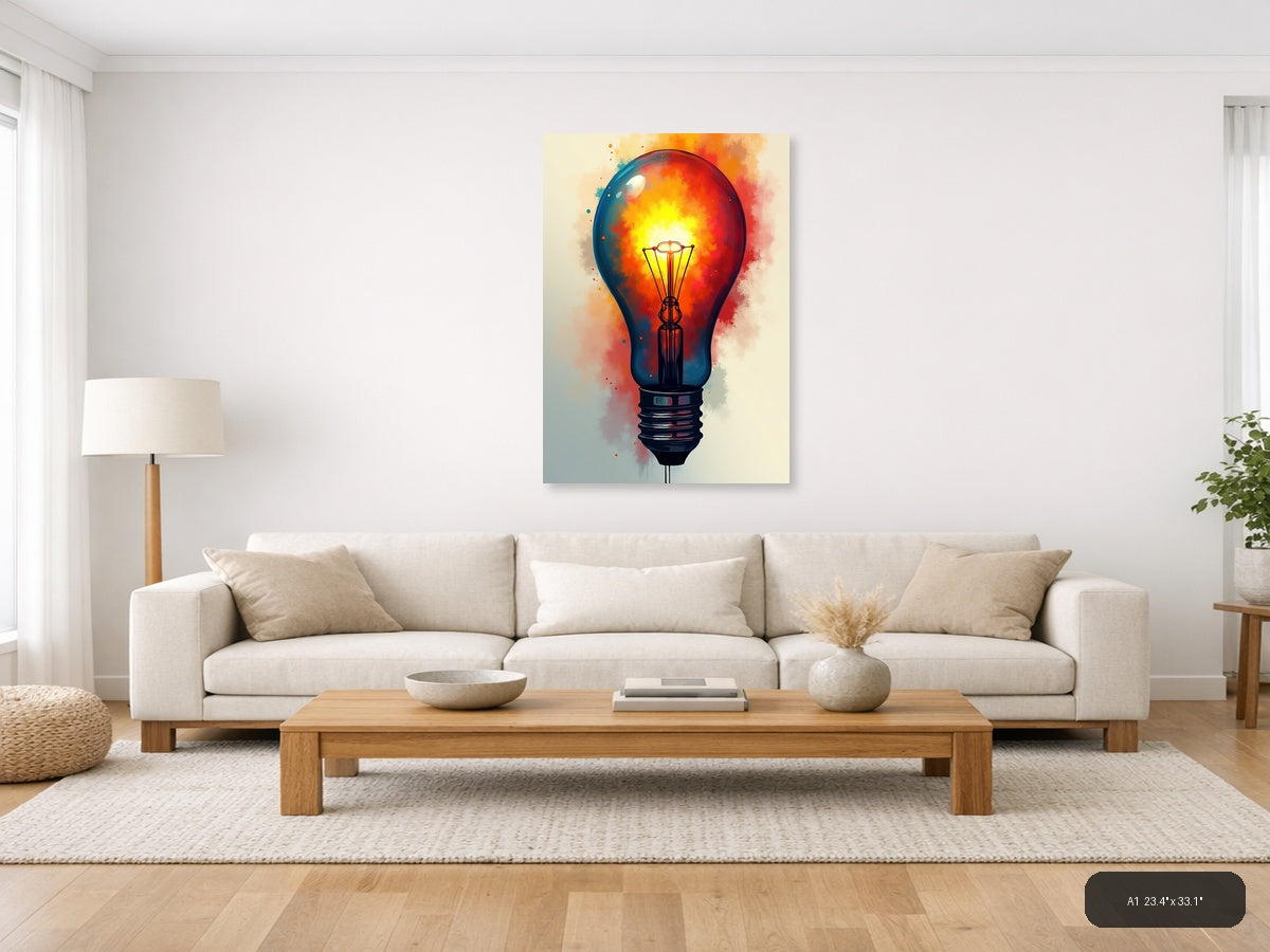Glowing Lightbulb Abstract Watercolor Wall Art — A1 / Living Room