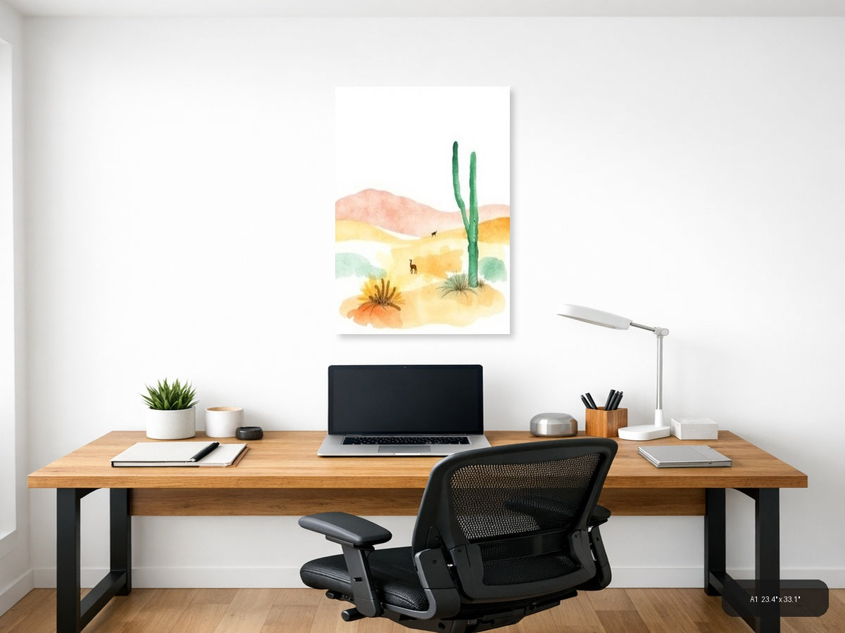 Desert Landscape with Cactus Watercolor Wall Art — A1 / Office