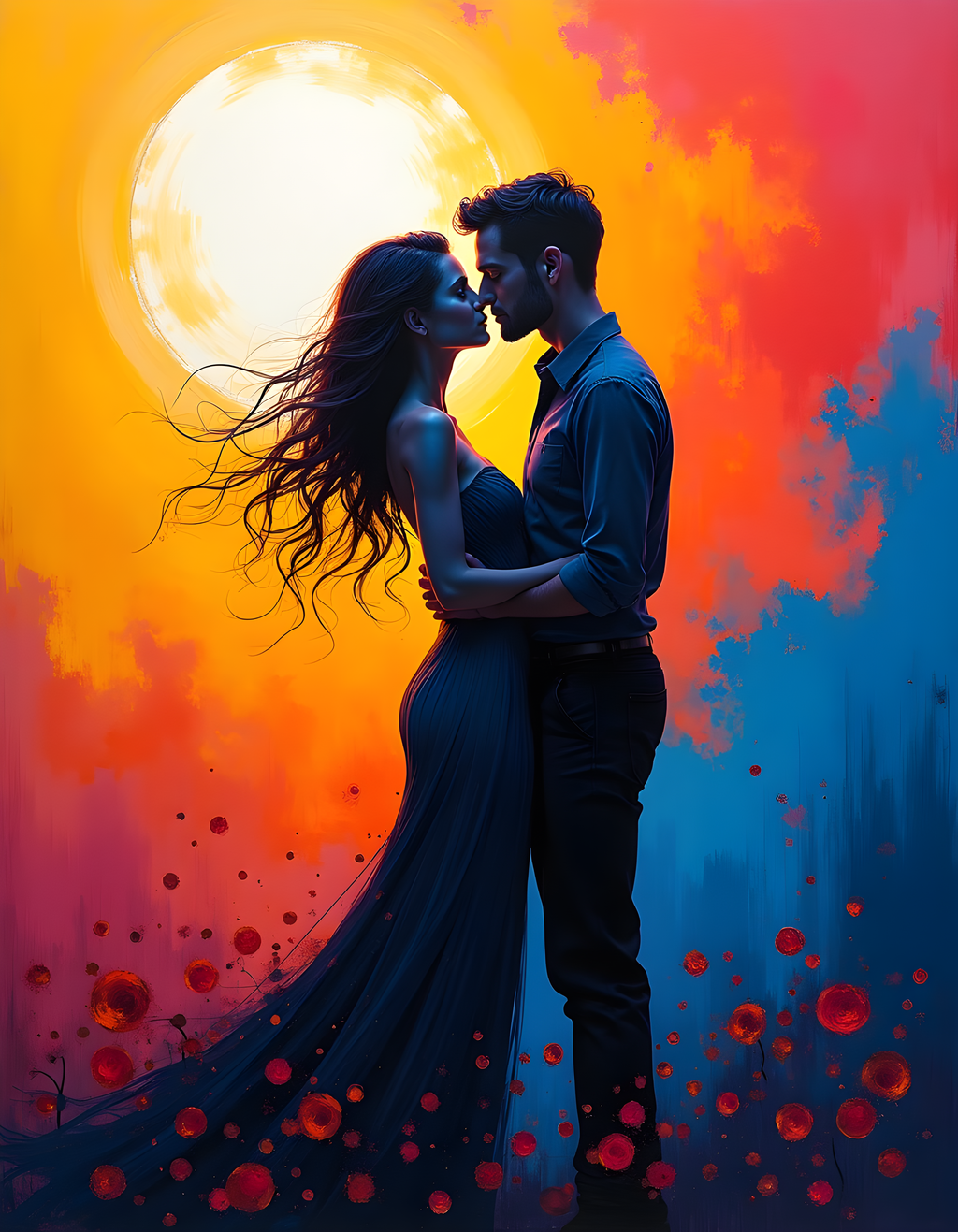 Romantic Couple Moon Silhouette Abstract Wall Art